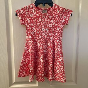 Frugi Spring Skater Dress Watermelon Bloom Floral Birds Organic Size 2-3 NWT